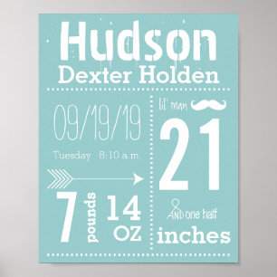 Lil Man Moustache Chalkboard Boy Baby Stat Arrow Poster