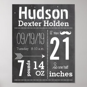 Lil Man Moustache Chalkboard Boy Baby Stat Arrow Poster