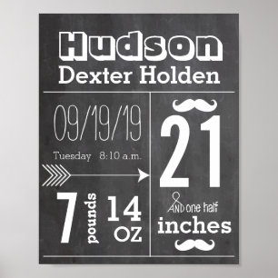 Lil Man Moustache Chalkboard Boy Baby Stat Arrow Poster