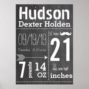 Lil Man Moustache Chalkboard Boy Baby Stat Arrow Poster