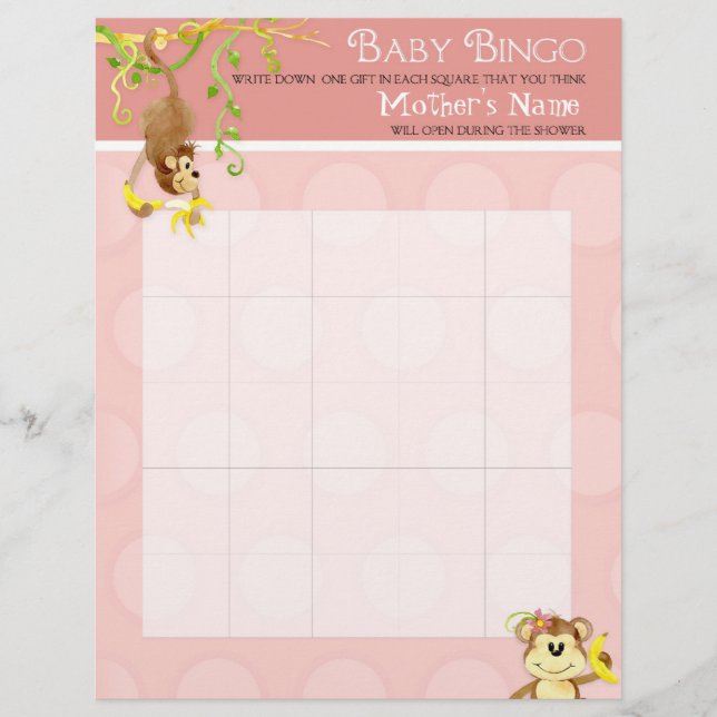Lil Monkey,  Baby Shower Bingo n Scramble Game Flyer (Front)