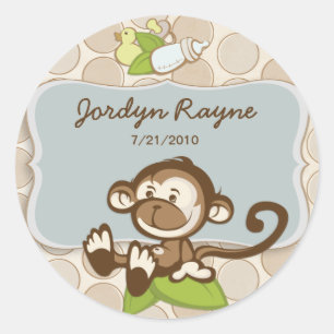 Lil Monkey Birth Announcement Sticker/Label Classic Round Sticker