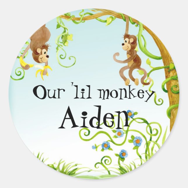 Lil Monkey, Boy Baby Shower Sticker Seal (Front)