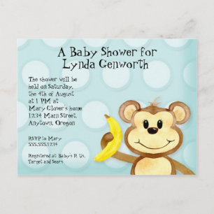 Lil Monkey, Boy Blue Baby Shower Post Card Invite