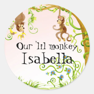 Lil Monkey, Girl Baby Shower Sticker Seal
