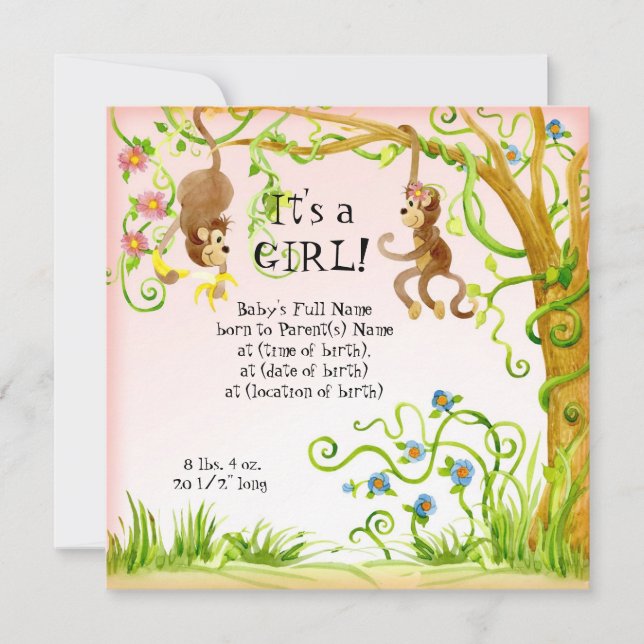 Lil Monkey, Girl Birth Announcement (Front)