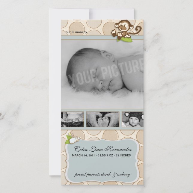 Lil Monkey New Baby Birth Announcements (Front)