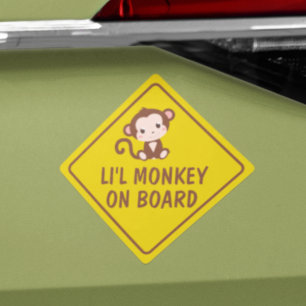 "LI'L MONKEY ON BOARD" Funny Car Magnet