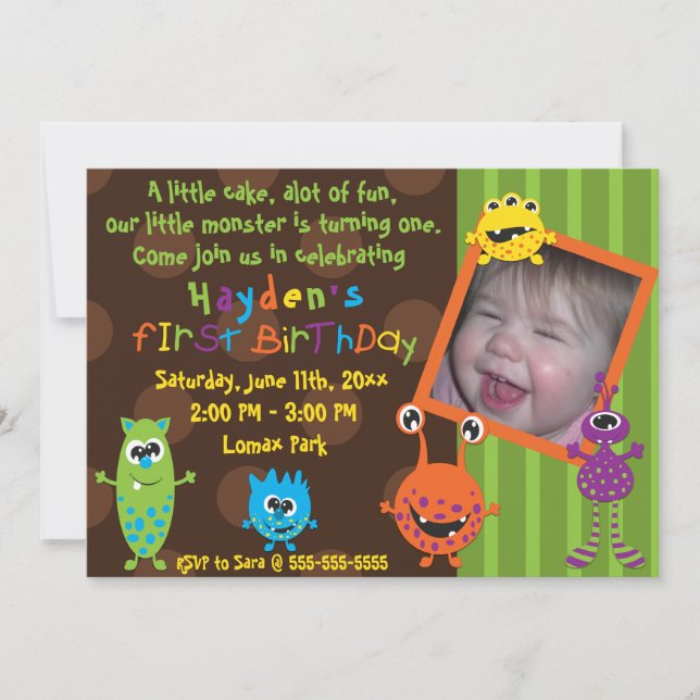 Lil Monsters First Birthday. Invitation (Front)