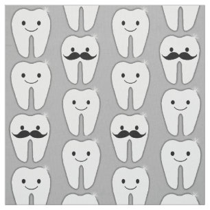 Lil Mustache Tooth on Grey Fabric
