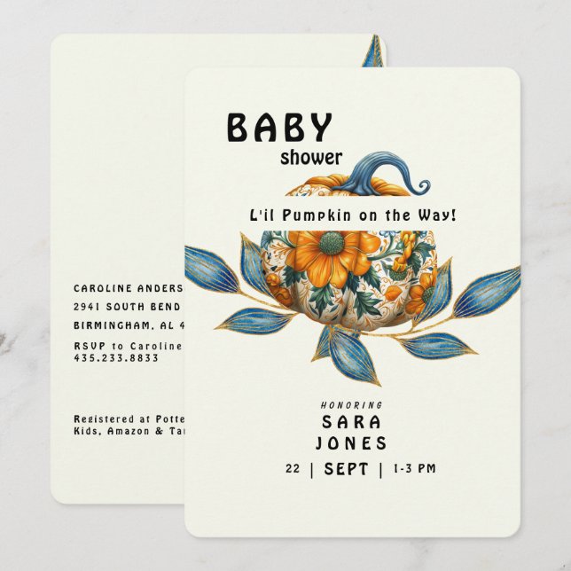 L'il Pumpkin on the Way Colourful Baby Shower  Invitation (Front/Back)