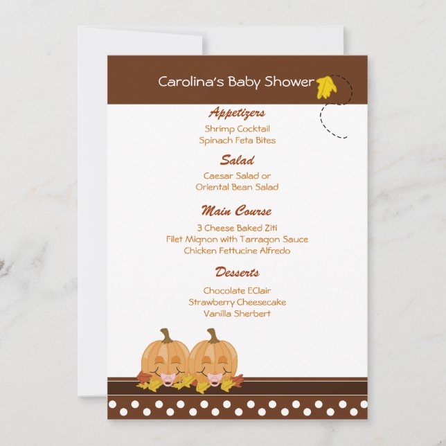 Lil Pumpkins Fall Custom Baby Shower Menu Invitation (Front)