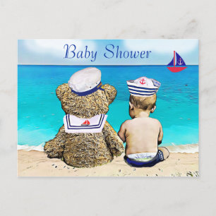 Lil' Sailor and Teddy Bear Baby Shower Invites Postcard