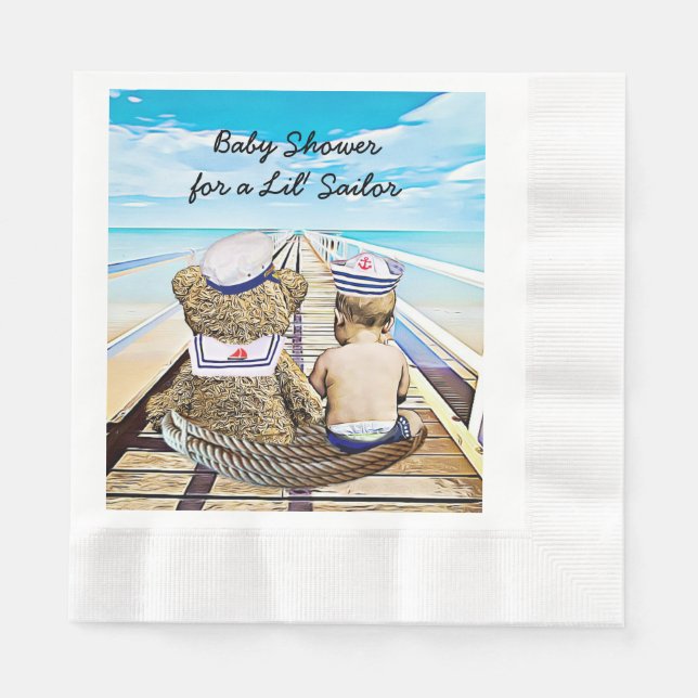 Lil' Sailor, Its a Boy, Nautical Baby Shower Napkin (Front)
