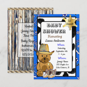 Lil' Sheriff Teddy Bear Cowboy Baby Shower Invitation