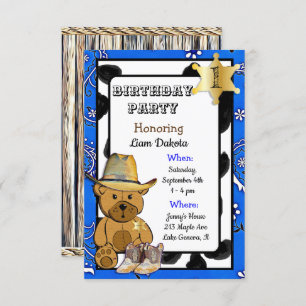 Lil' Sheriff Teddy Bear Cowboy Birthday Invitation