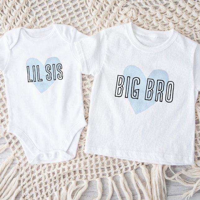 Lil Sis Blue Heart Matching Sibling Family Baby Bodysuit (Creator Uploaded)
