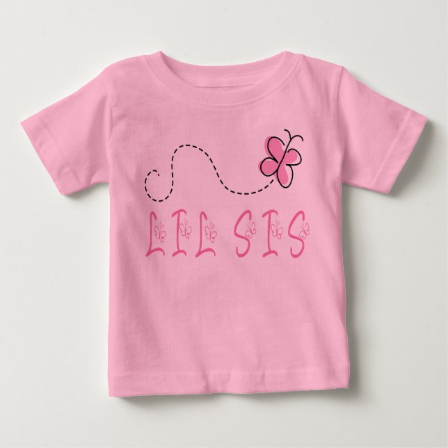 Lil Sis Pink Butterfly Infant Tee Shirt (Front)