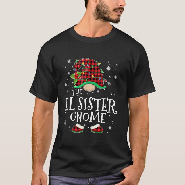 Lil Sister Gnome Red Plaid Matching Family Christm T-Shirt (Front)