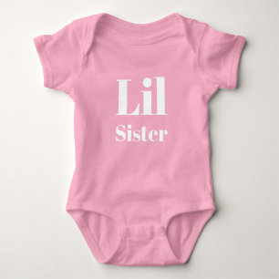 Lil Sister, little sister, pink & white cute Baby Bodysuit