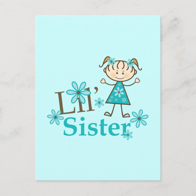 Lil Sister Stick Figure Girl Postcard (Front)