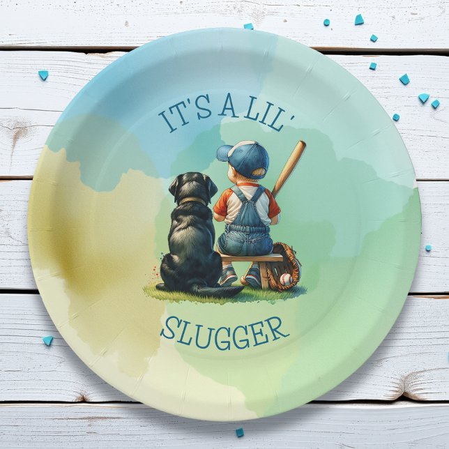 Lil' Slugger | Boy's Baseball Baby Shower  Paper Plate (Creator Uploaded)