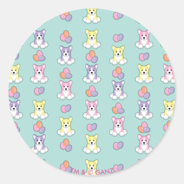 Lil Spring Corgi Pattern Classic Round Sticker (Front)