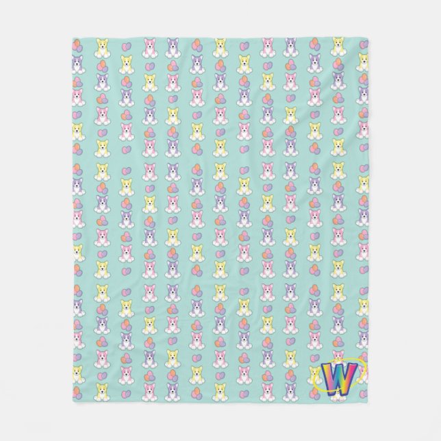 Lil Spring Corgi Pattern Fleece Blanket (Front)