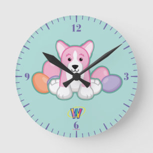 Lil Spring Corgi Pattern Round Clock