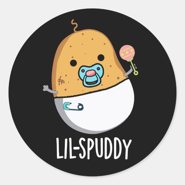 Lil-spuddy Funny Potato Pun Dark BG Classic Round Sticker (Front)