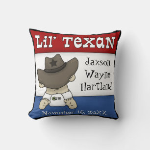 Lil’ Texan Personalised Name and Birthdate Cushion