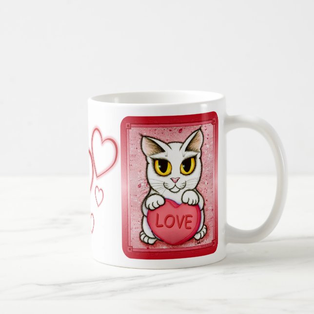 Lil Valentine White Cat Candy Heart Love Art Mug (Right)