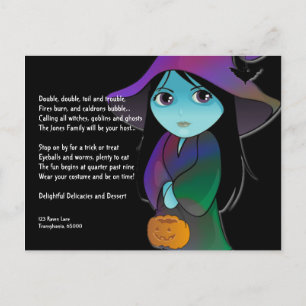 Lil' Witch in Rainbow Robe Halloween Invitation Postcard