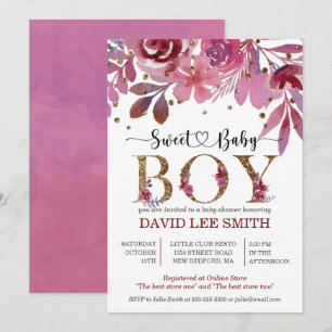 Lila and Gold Confetti Boy Baby Shower Invitation