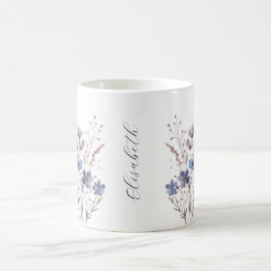 Lila Aquarell Wildblumen Tasse mit Namen Coffee Mug