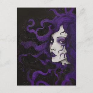 Lila Art Nouveau Gothic Woman Purple Black  Postcard