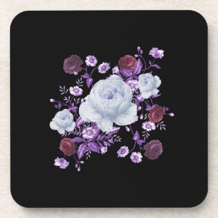 LILA FLOWERS,BLACK BACKGROUND COASTER