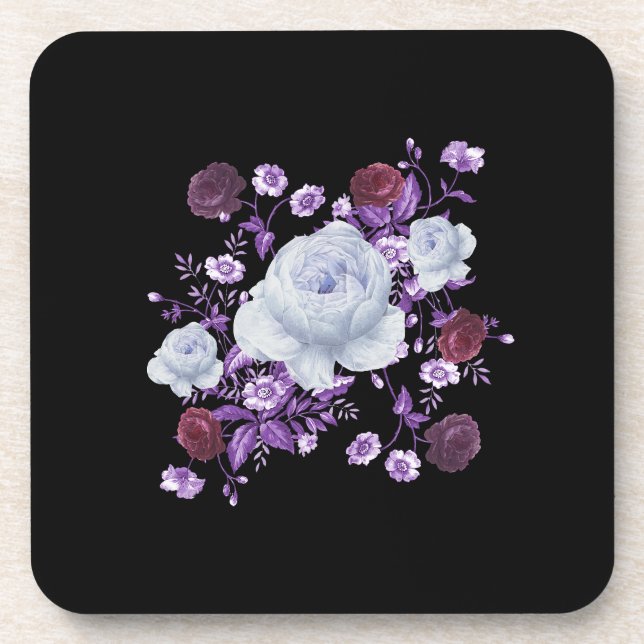 LILA FLOWERS,BLACK BACKGROUND COASTER (Front)