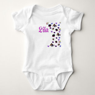 "Lila", Name With Guinea Pigs And Pansies, Baby Bodysuit