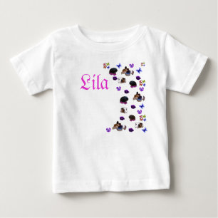 "Lila", Name With Guinea Pigs And Pansies,   Baby T-Shirt