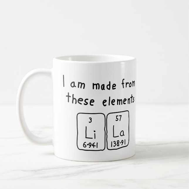 Lila periodic table name mug (Left)