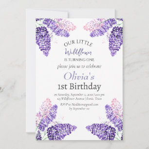 Lilac 1st First Birthday Girl Purple Floral  Invitation