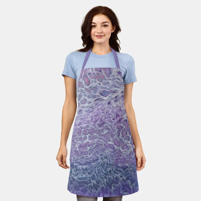 Lilac Acrylic Pouring Abstract Fluid Art Apron (Worn)