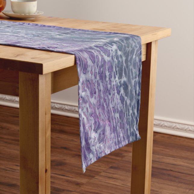 Lilac Acrylic Pouring Abstract Fluid Art Short Table Runner (In Situ)