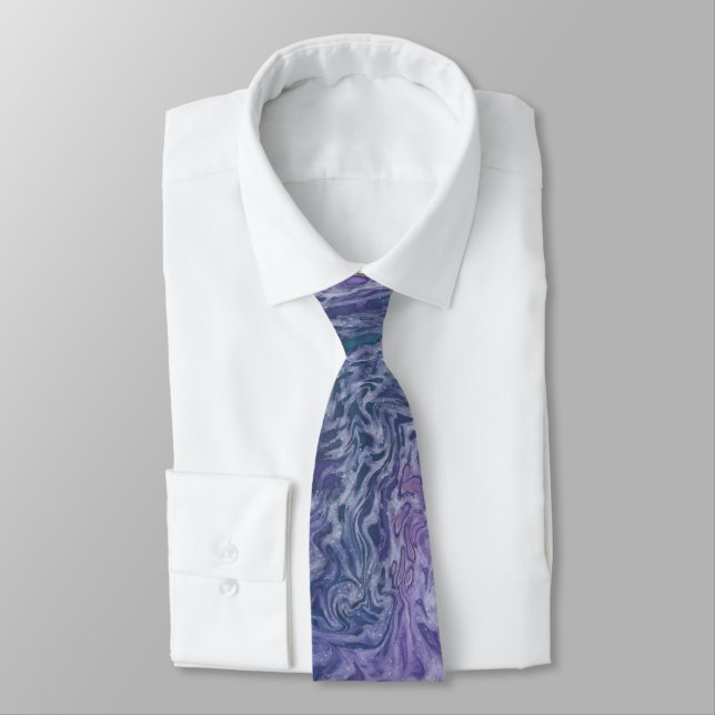 Lilac Acrylic Pouring Abstract Fluid Art Tie (Tied)