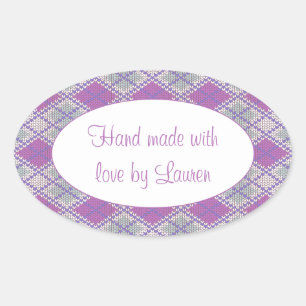 LILAC AGYLE KNIT Oval "Hand Made" Stickers