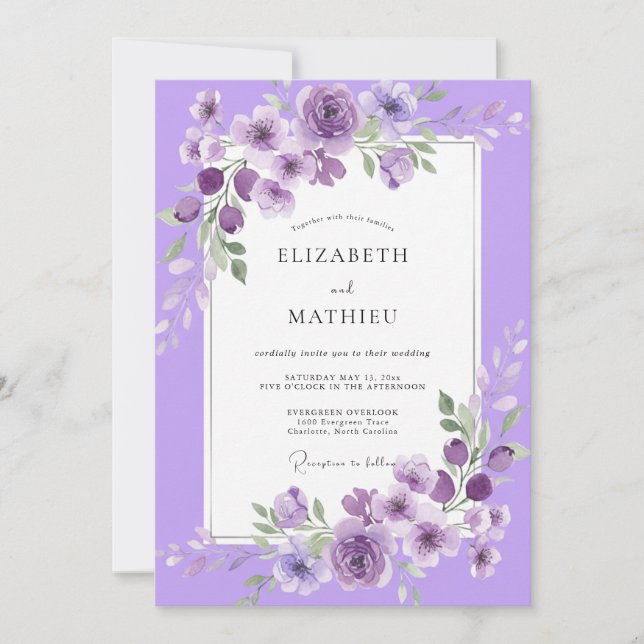 Lilac Amethyst Vine Wedding Invitation (Front)