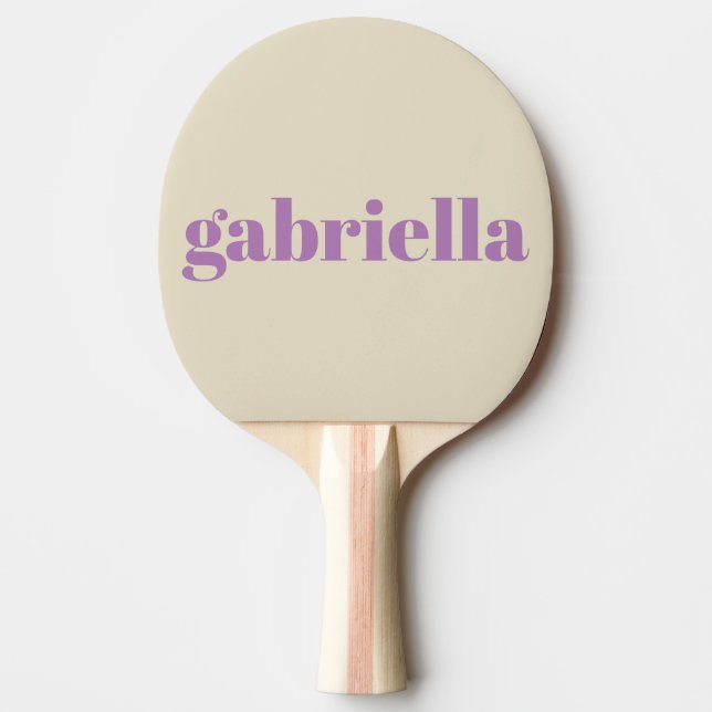 Lilac and Beige Bold Typography Personalised Name Ping Pong Paddle (Front)
