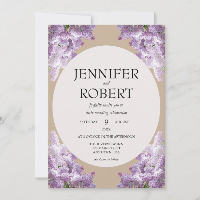 Lilac and Beige Wedding Invitation (Front)