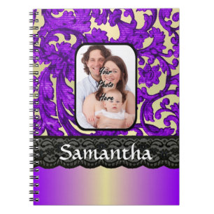 Lilac and black damask lace notebook